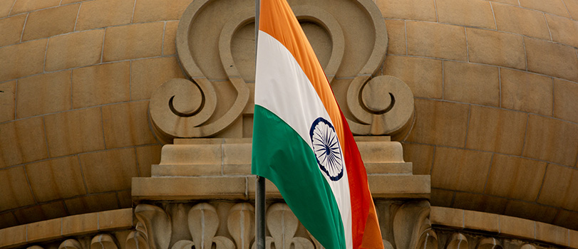 India parliament building and flag
